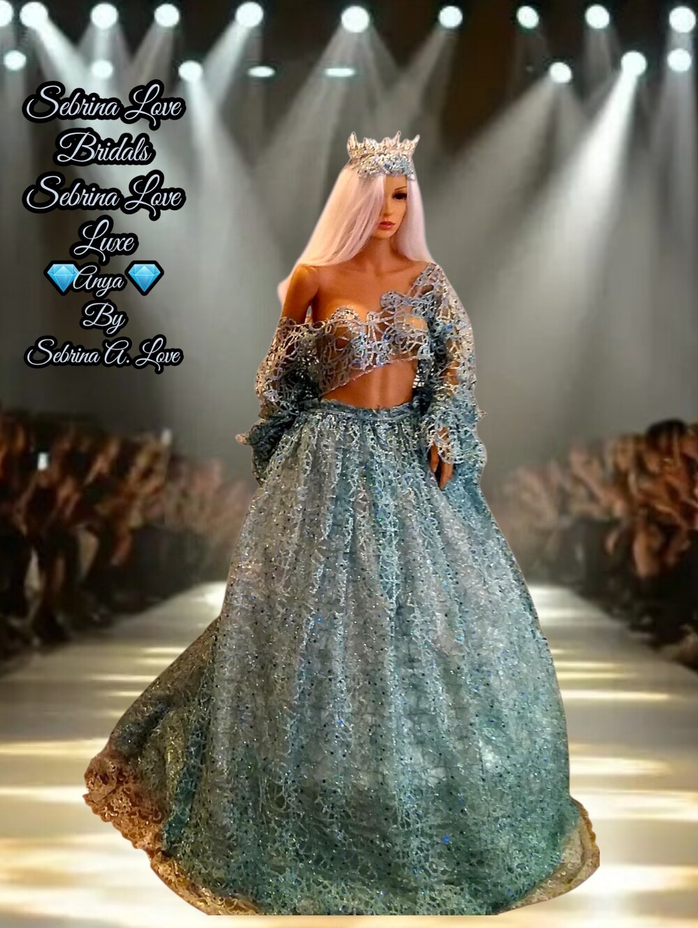 "ANYA" Turquoise & Silver Wedding Ballgown Set & Matching Headpiece Set